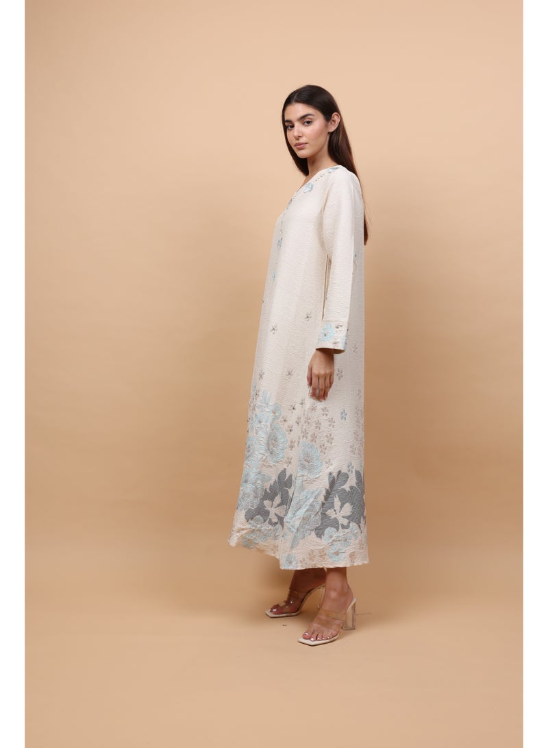 اكسا جلابيات من قماش الكتان الكلاسيكي المزهر - Image 4