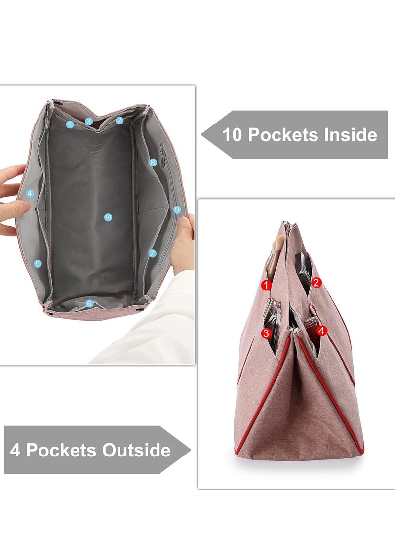 منظم حقيبة يد 13 جيب قابل للتوسيع حقيبة إدخال منظم حقيبة سفر مكياج منظم حقيبة منظم حقيبة مصنوعة من الفelt منظم إدخال حقيبة يد متعددة الجيوب توت وردي - Image 5