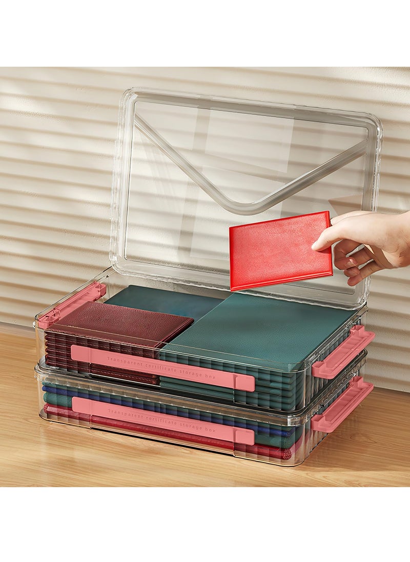 Excefore - Plastic Storage Bin with Lid Portable Project Case with Handle Stackable Certificate File Document Protector Transparent Box Clear Storage Box for A4 Letter Paper Photo Craft Scrapbook Red - Image 1