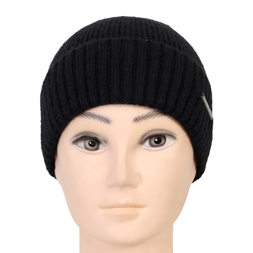 Bonjour Men's Wool Winter Cap | Trendy Thermal Cap for Boys & Men | Soft & Warm Winter Cap | Beanie Cap Black, Free Size - Image 3