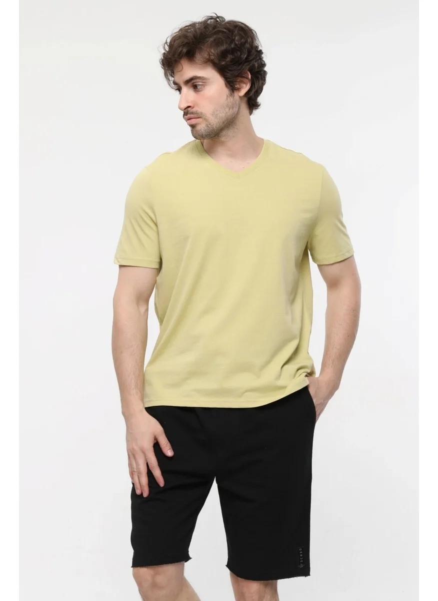 Defy'S Men's Short Sleeve V Neck T-Shirt Green - M