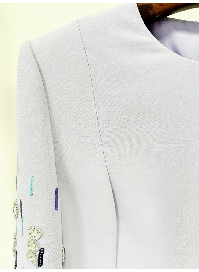 Madam Uniq Elegant Lilac Bead - Embellished Dress, Half - Sleeves & Sheath Silhouette, Formal/Cocktail Outfit