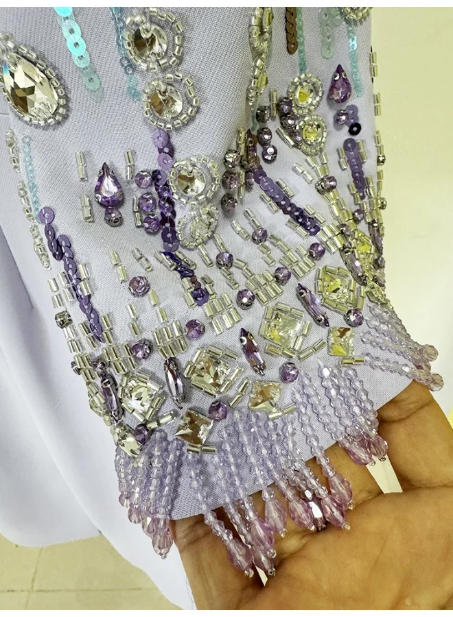 Madam Uniq Elegant Lilac Bead - Embellished Dress, Half - Sleeves & Sheath Silhouette, Formal/Cocktail Outfit