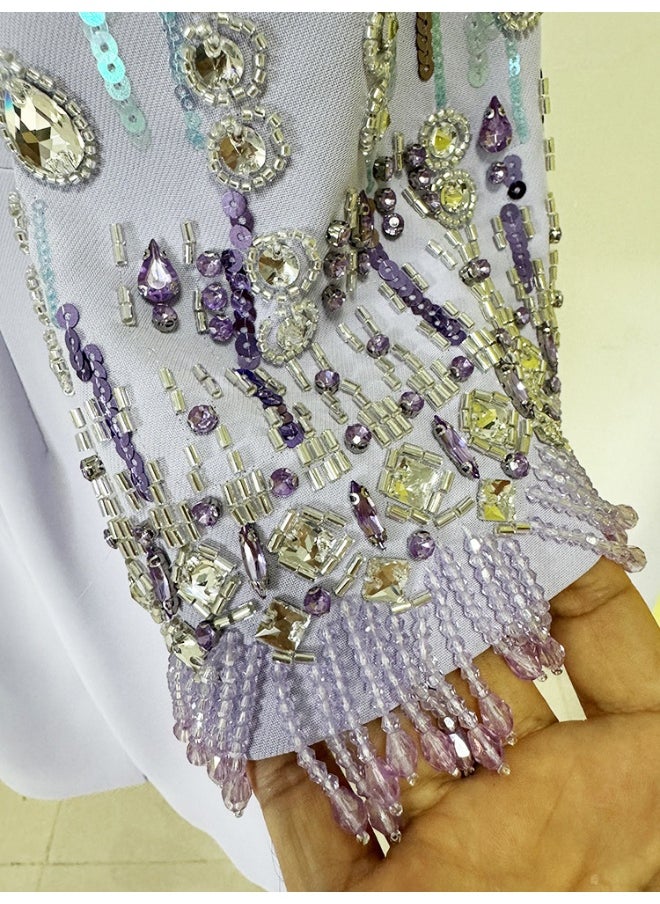 Elegant Lilac Bead - Embellished Dress, Half - Sleeves & Sheath Silhouette, Formal/Cocktail Outfit