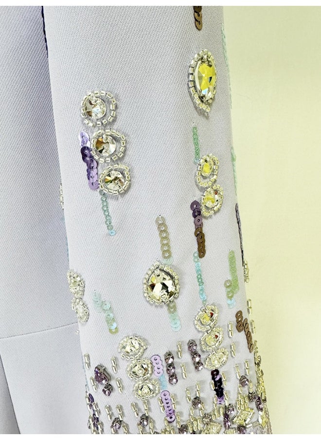 Elegant Lilac Bead - Embellished Dress, Half - Sleeves & Sheath Silhouette, Formal/Cocktail Outfit