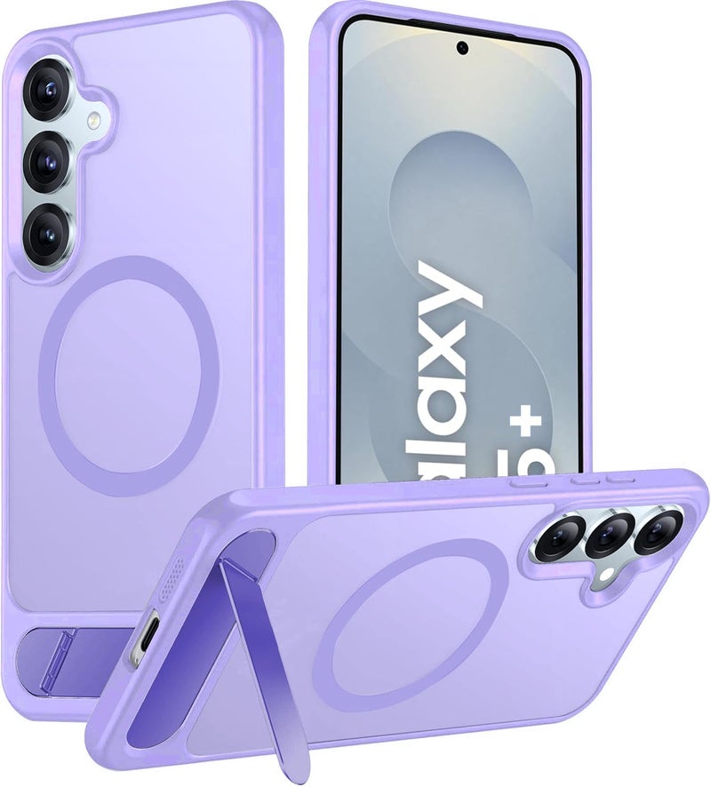 Elzzi Magnetic Cover Compatible for Samsung S25 Plus 5g Case with Adjustable Metal Kickstand, Compatible with Mag-Safe Translucent Matte Shockproof Protective Phone Case, Purple - Image 1