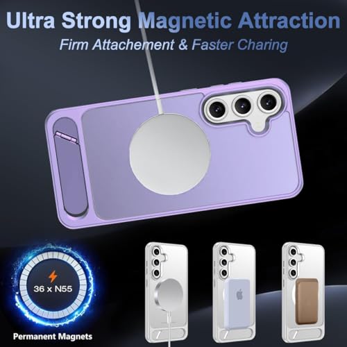 Elzzi Magnetic Cover Compatible for Samsung S25 Plus 5g Case with Adjustable Metal Kickstand, Compatible with Mag-Safe Translucent Matte Shockproof Protective Phone Case, Purple - Image 5
