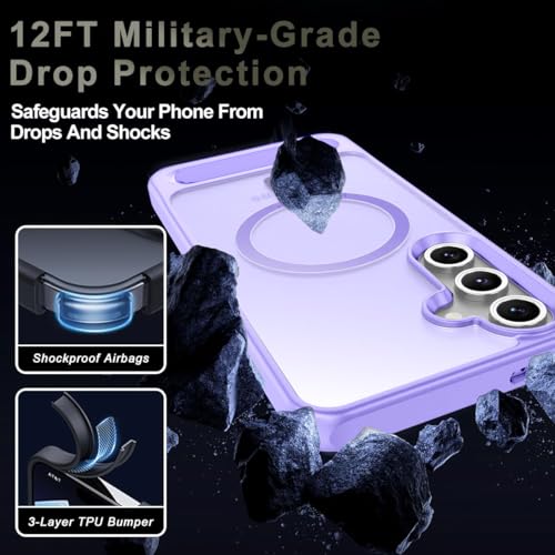 Elzzi Magnetic Cover Compatible for Samsung S25 Plus 5g Case with Adjustable Metal Kickstand, Compatible with Mag-Safe Translucent Matte Shockproof Protective Phone Case, Purple - Image 4