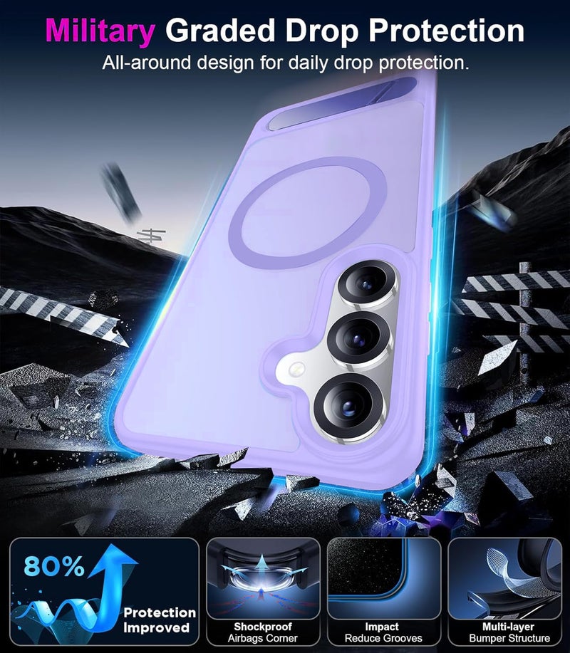 Elzzi Magnetic Cover Compatible for Samsung S25 Plus 5g Case with Adjustable Metal Kickstand, Compatible with Mag-Safe Translucent Matte Shockproof Protective Phone Case, Purple - Image 2