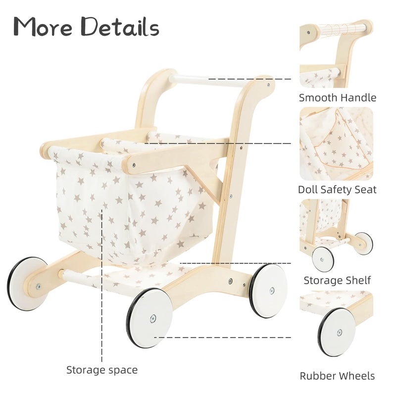 labebe Baby Push Walker Doll Stroller, Push Toy for Toddler, Shopping Cart for Girls and Boys 1 Years Old, Kids Stand Learning Walker, Wooden Play Wagon with Wheel, Larger Size 15.2 * 18.7 * 19.7 - Image 4
