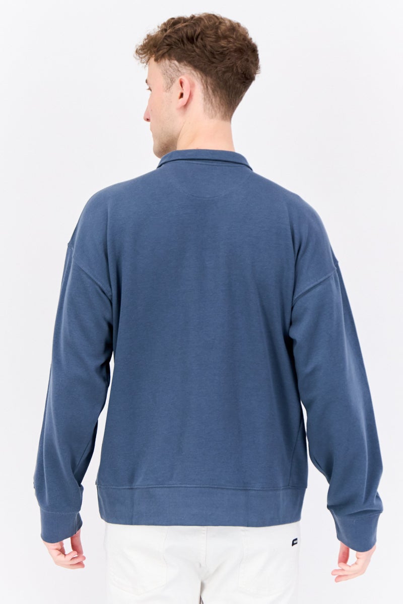 Established Redefining Essentials Men High Neck Long Sleeves Brand Logo Sweatshirt, Slate Blue - Image 3