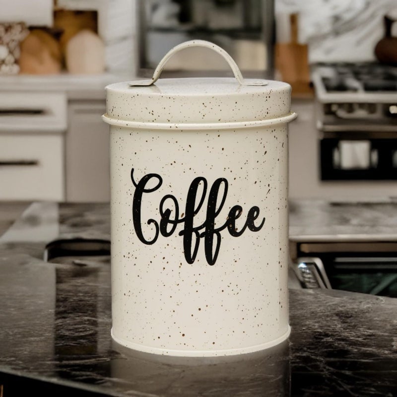 Amici Home Maddox Metal Coffee Canister | Dry Food Storage Container | Speckled Cream Canister for Kitchen Countertop | Storage Jar for Coffee with Handle | 44 Oz - Image 3