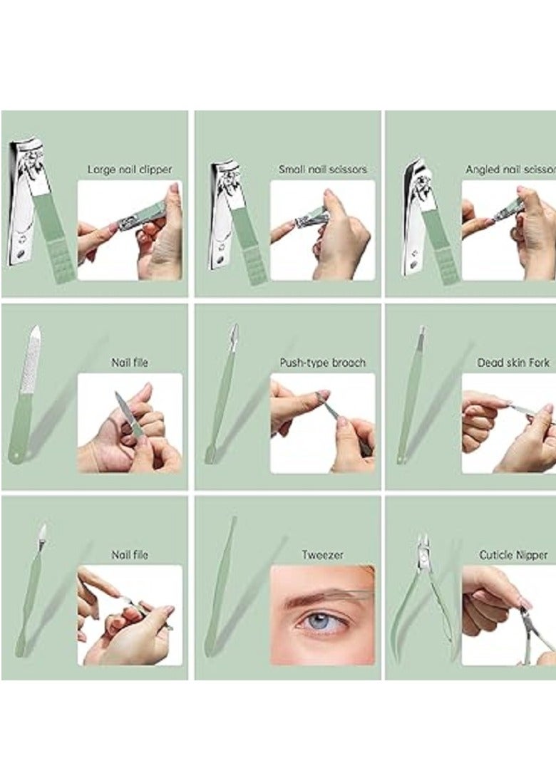 Generic Nail Care Kit - Professional 16 in 1 Set - Stainless Steel Manicure Set for Men and Women with Travel Storage Bag, Green - Image 4