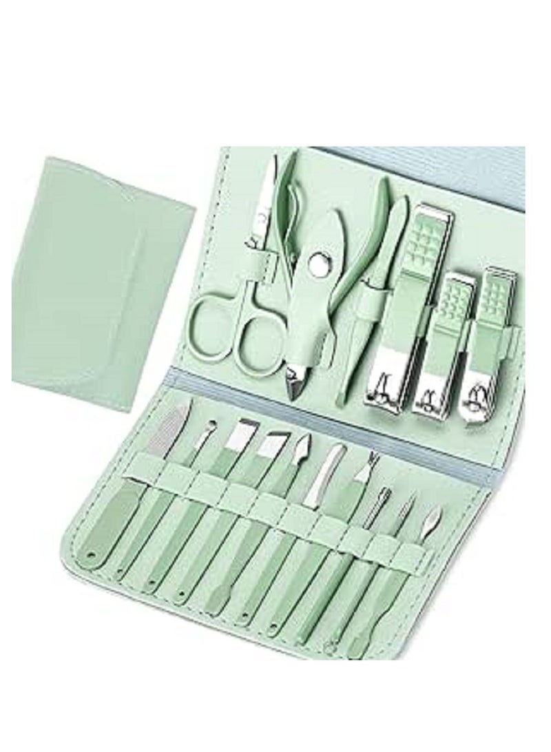 Generic Nail Care Kit - Professional 16 in 1 Set - Stainless Steel Manicure Set for Men and Women with Travel Storage Bag, Green - Image 1