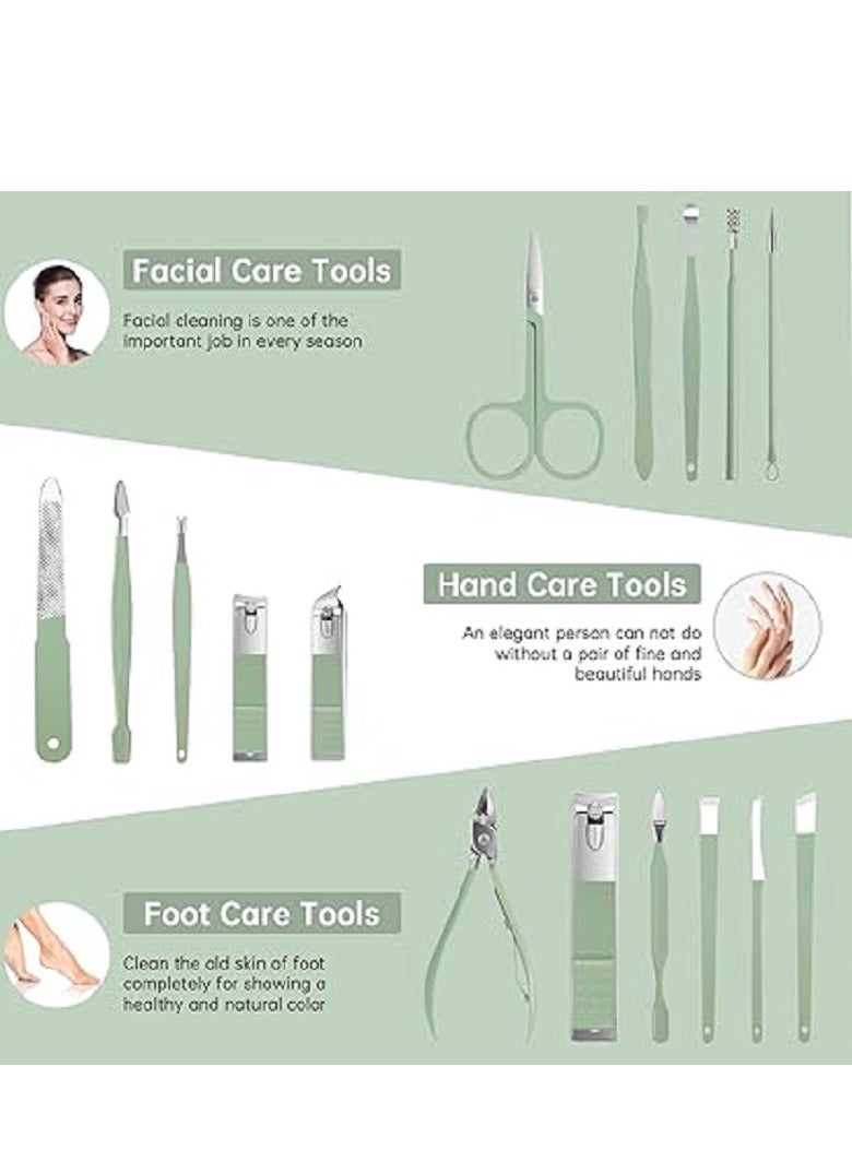 Generic Nail Care Kit - Professional 16 in 1 Set - Stainless Steel Manicure Set for Men and Women with Travel Storage Bag, Green - Image 2