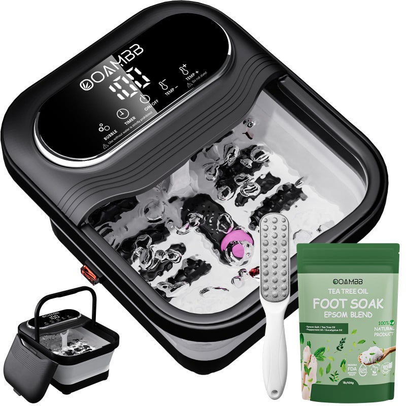 OOAMBB Collapsible Foot Spa with Heat, Bubble and Temp Control, Foot Bath Massager with XL Touch Screen and Massage Rollers, Foot Soaking Tub, Pedicure Foot spa for Stress Relief (Black) - Image 1