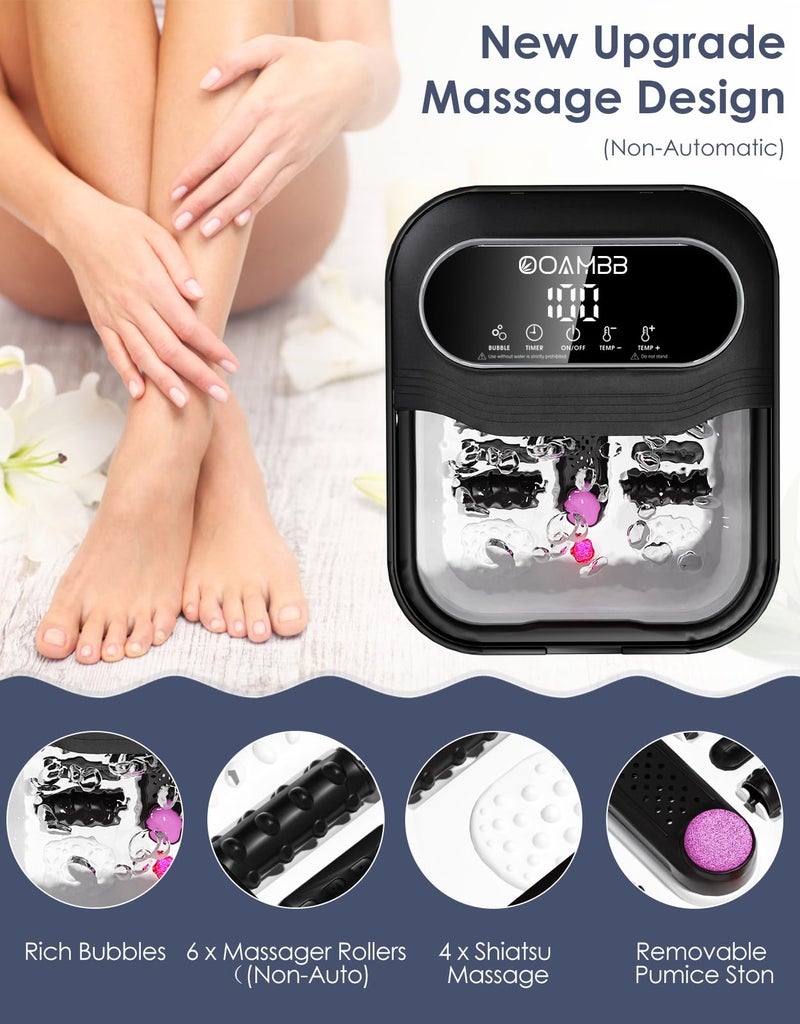 OOAMBB Collapsible Foot Spa with Heat, Bubble and Temp Control, Foot Bath Massager with XL Touch Screen and Massage Rollers, Foot Soaking Tub, Pedicure Foot spa for Stress Relief (Black) - Image 5