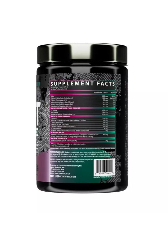 Nutrex Research OUTLIFT Amped Max Dosed Pre Workout Strawberry  Water Melon  flavour 22 Serv 434g  - Image 3