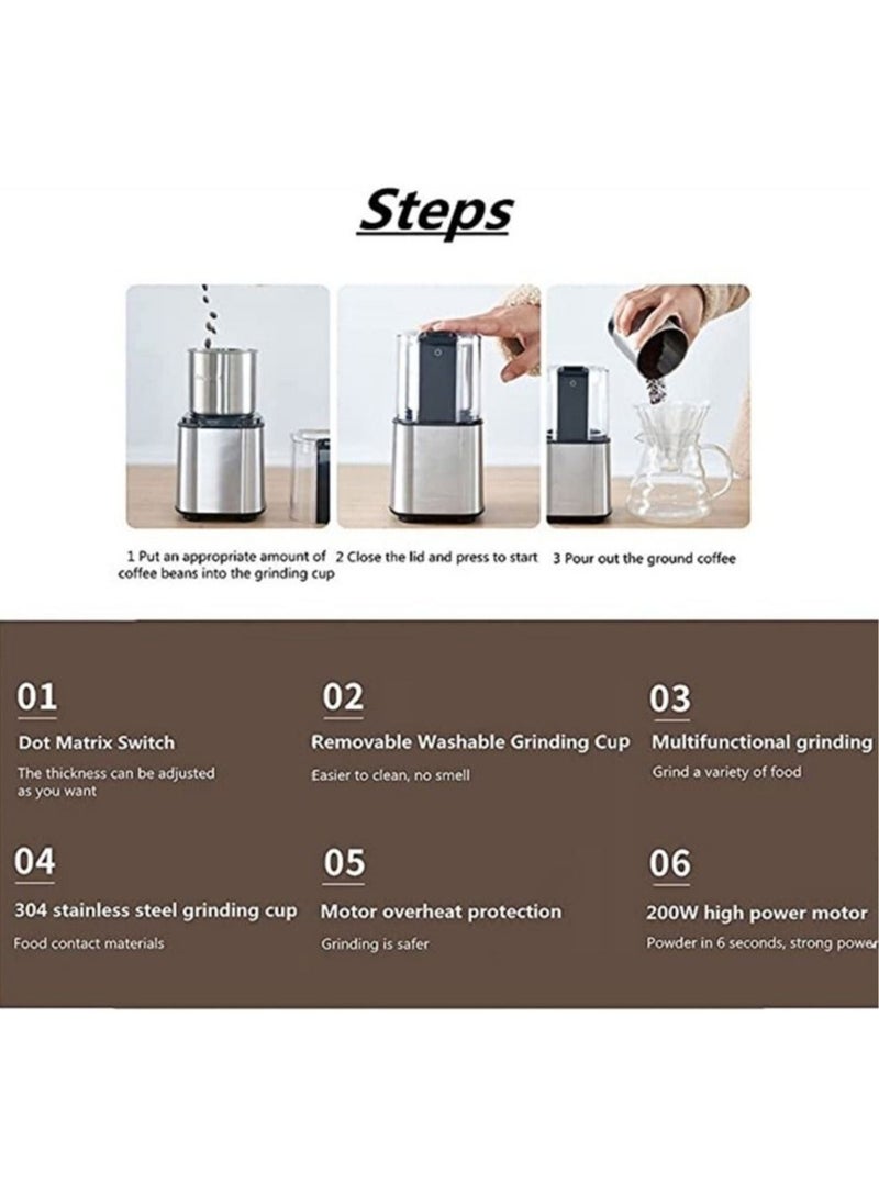 واي آند دي مطحنة قهوة كهربائية قابلة للتعديل ، شفرات برطمان من الفولاذ المقاوم للصدأ لحبوب القهوة طحن البهارات المجففة وعاء قابل للفصل ذات سعة كبيرة - Image 3
