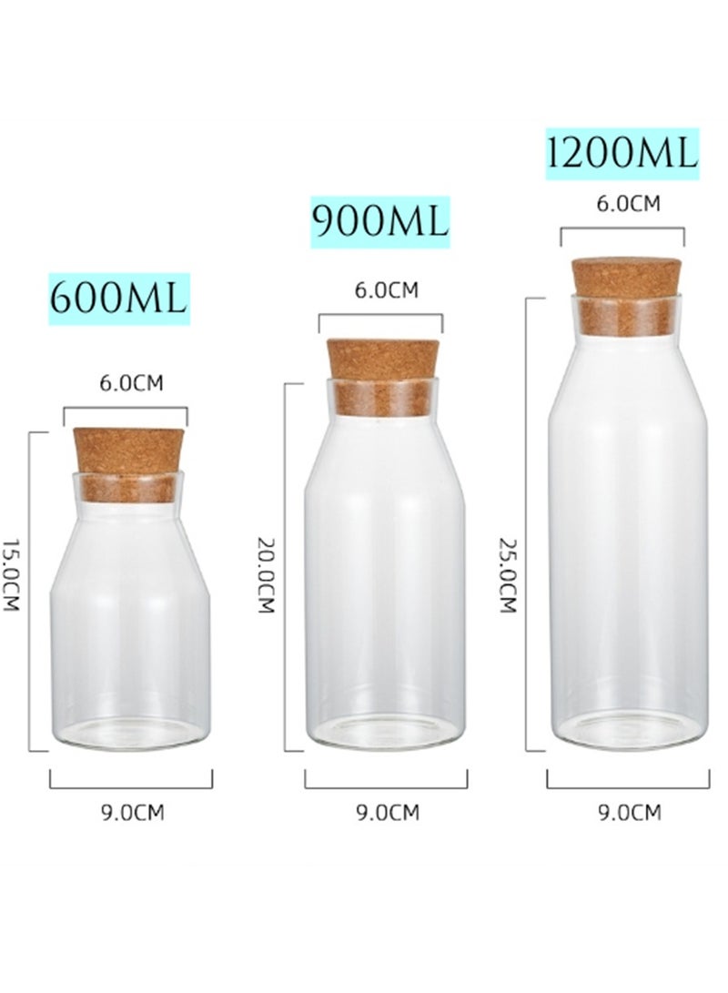 3Pcs Glass Bottles, 600ML Airtight Glass Jars Transparent Decoration Containers with Wood Cork Stoppers, Clear Storage Vials for Tea Coffee Spice Cereals Food Storage and Juice (3Pcs × 600ML) - Image 4