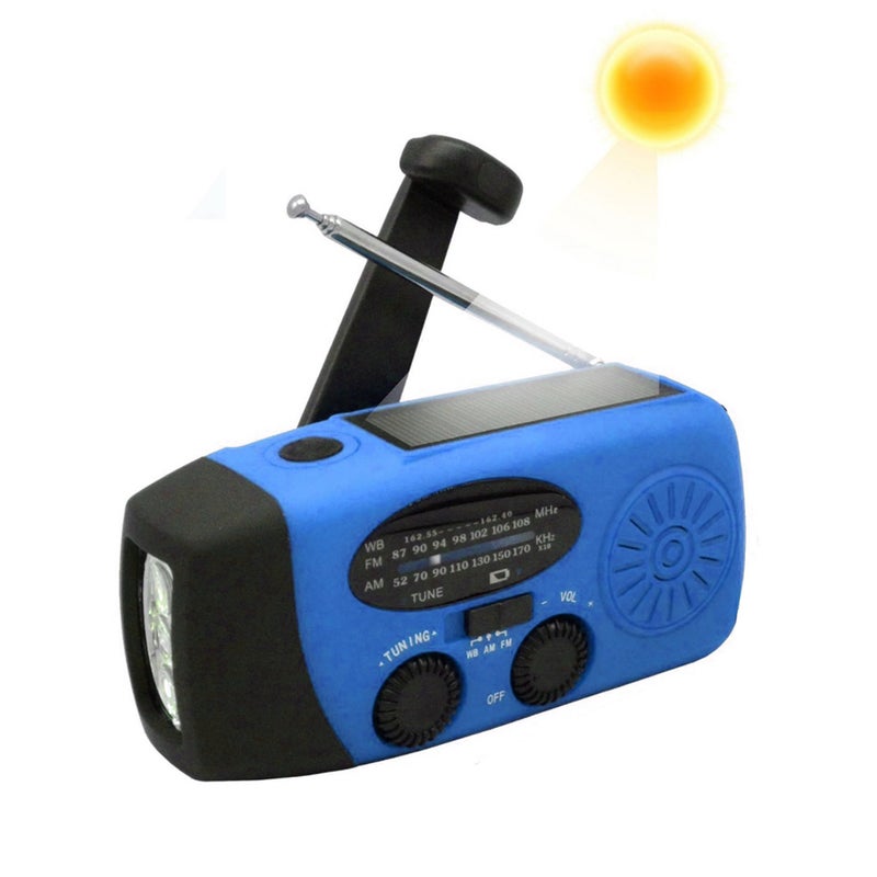 Hand Crank Emergency Radio: Blue 6*3*2Inch 2000mAh Power Bank - 3 Power Methods Solar Hand Crank Radio with High Light Flashlight for Outdoor Camping Hiking Emergency Preparedness - Image 1