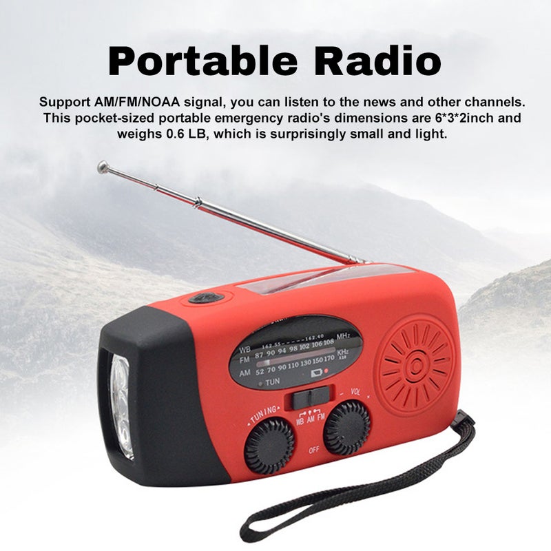 Hand Crank Emergency Radio: Blue 6*3*2Inch 2000mAh Power Bank - 3 Power Methods Solar Hand Crank Radio with High Light Flashlight for Outdoor Camping Hiking Emergency Preparedness - Image 4
