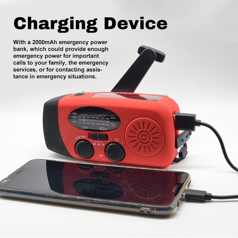 Hand Crank Emergency Radio: Blue 6*3*2Inch 2000mAh Power Bank - 3 Power Methods Solar Hand Crank Radio with High Light Flashlight for Outdoor Camping Hiking Emergency Preparedness - Image 3