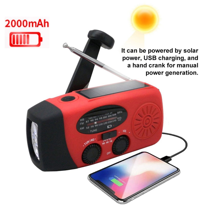 Hand Crank Emergency Radio: Blue 6*3*2Inch 2000mAh Power Bank - 3 Power Methods Solar Hand Crank Radio with High Light Flashlight for Outdoor Camping Hiking Emergency Preparedness - Image 5
