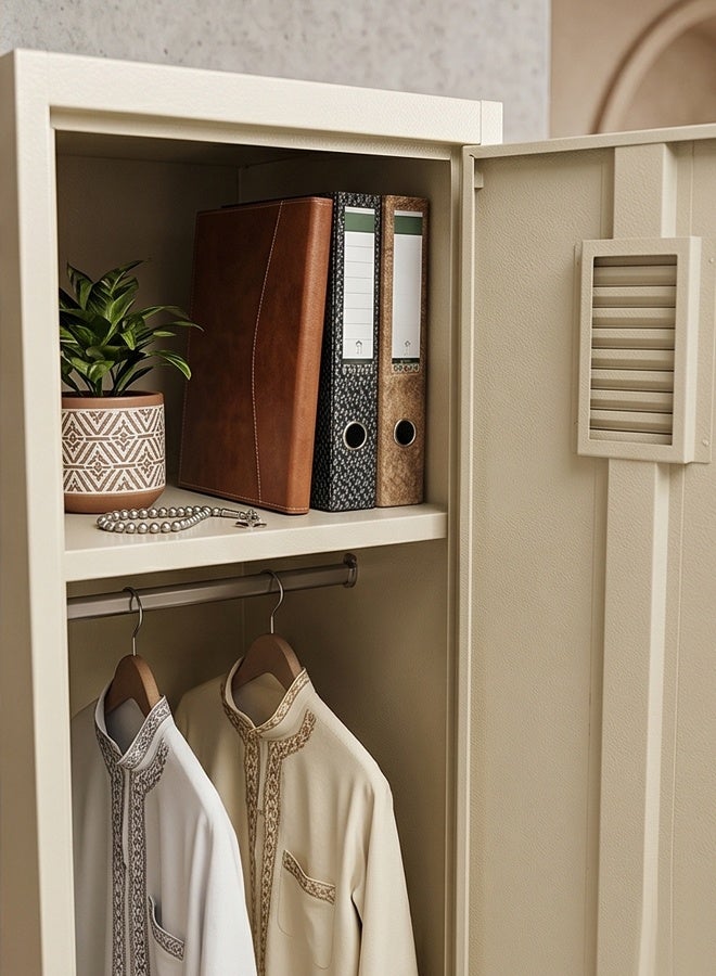 Living Slim Metal Wardrobe with Lock and Shelves - Image 4