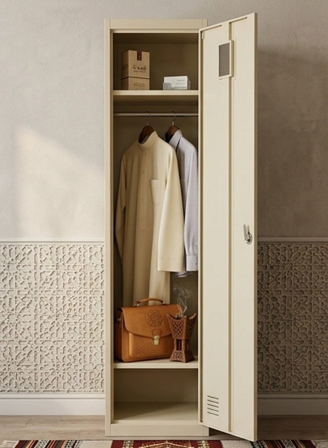 Living Slim Metal Wardrobe with Lock and Shelves - Image 1