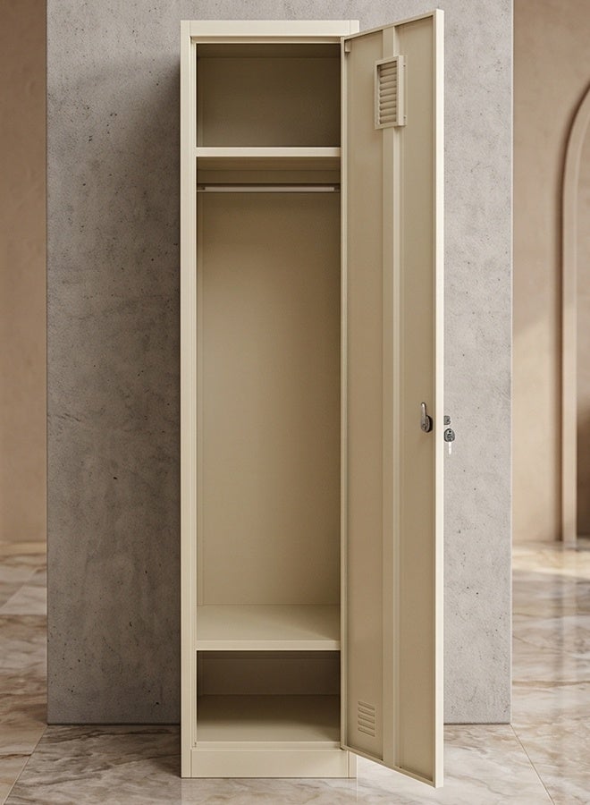 Living Slim Metal Wardrobe with Lock and Shelves - Image 5