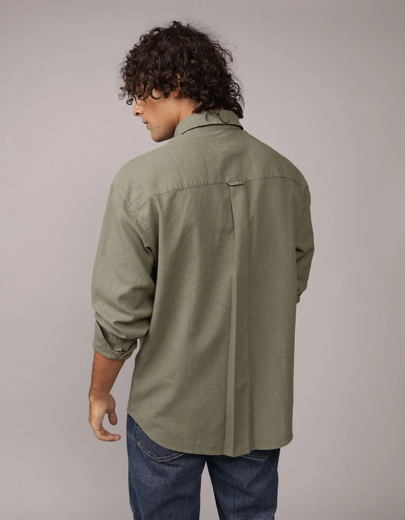 امريكان ايجل قميص مريح بأزرار من مزيج الكتان للارتداء اليومي