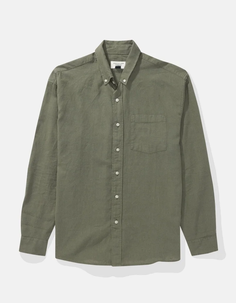 امريكان ايجل قميص مريح بأزرار من مزيج الكتان للارتداء اليومي