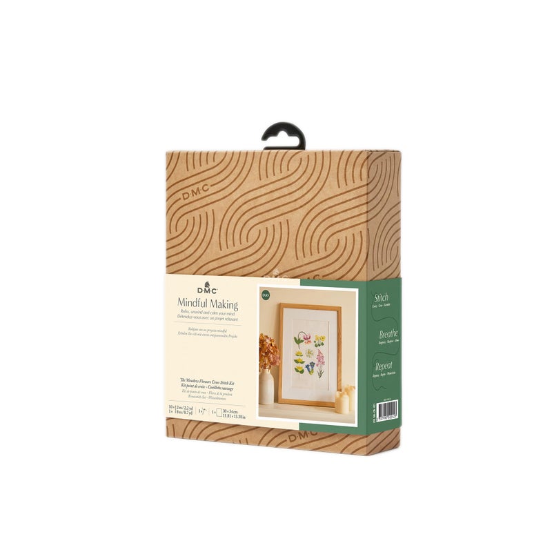 DMC Meadow Flowers Cross Stitch Kit Includes 11 Skeins of Stranded Cotton 14ct Aida Fabric Embroidery Needle and Instructions