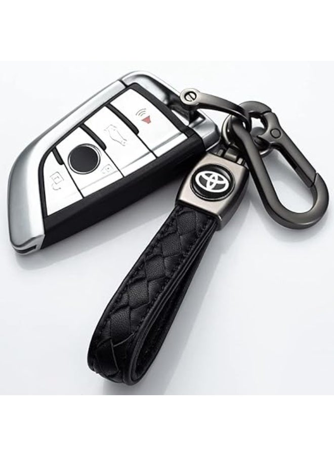 Genuine Leather Car Logo Keychain for TOYOTA Car, Metal Chain Keyring Styling Decoration Accessories Keyring with Logo Gift for Women and Men (Black) - Image 4