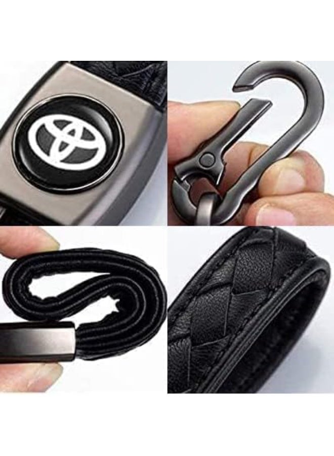 Genuine Leather Car Logo Keychain for TOYOTA Car, Metal Chain Keyring Styling Decoration Accessories Keyring with Logo Gift for Women and Men (Black) - Image 2