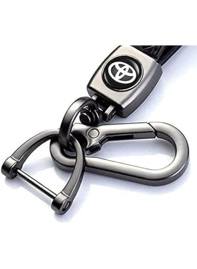 Genuine Leather Car Logo Keychain for TOYOTA Car, Metal Chain Keyring Styling Decoration Accessories Keyring with Logo Gift for Women and Men (Black) - Image 3