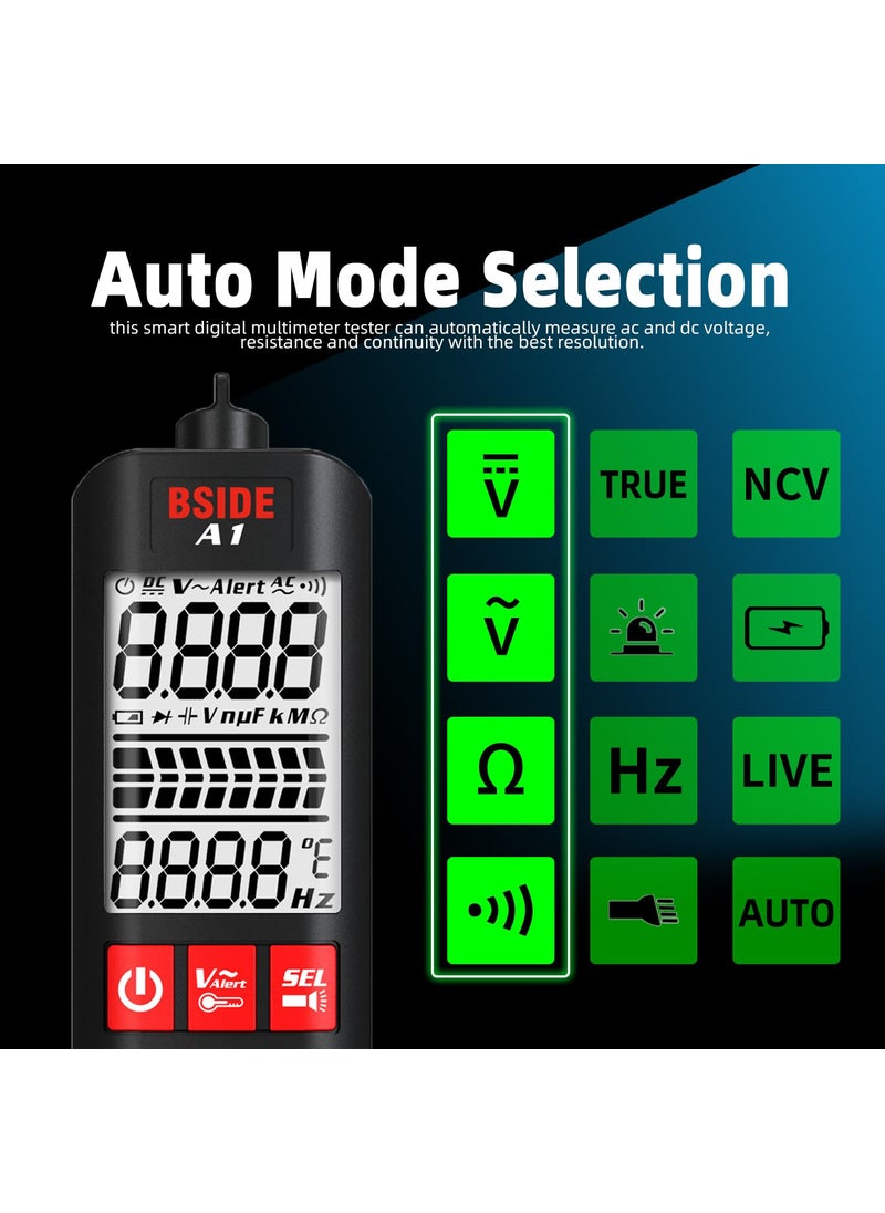 BSIDE BSIDE A1 Digital Multimeter 3Results Display Smart Auto Range Voltmeter Ohm Hz Continuity VAlert Live Wire Voltage Tester with Protect Case  - Image 2