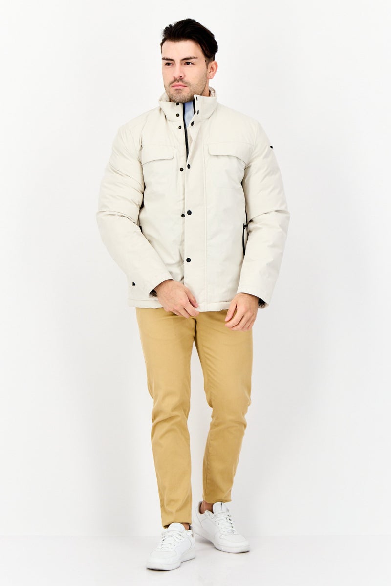 GEOX جاكيت بافر للرجال بشعار العلامة التجارية، أبيض فاتح - Image 4