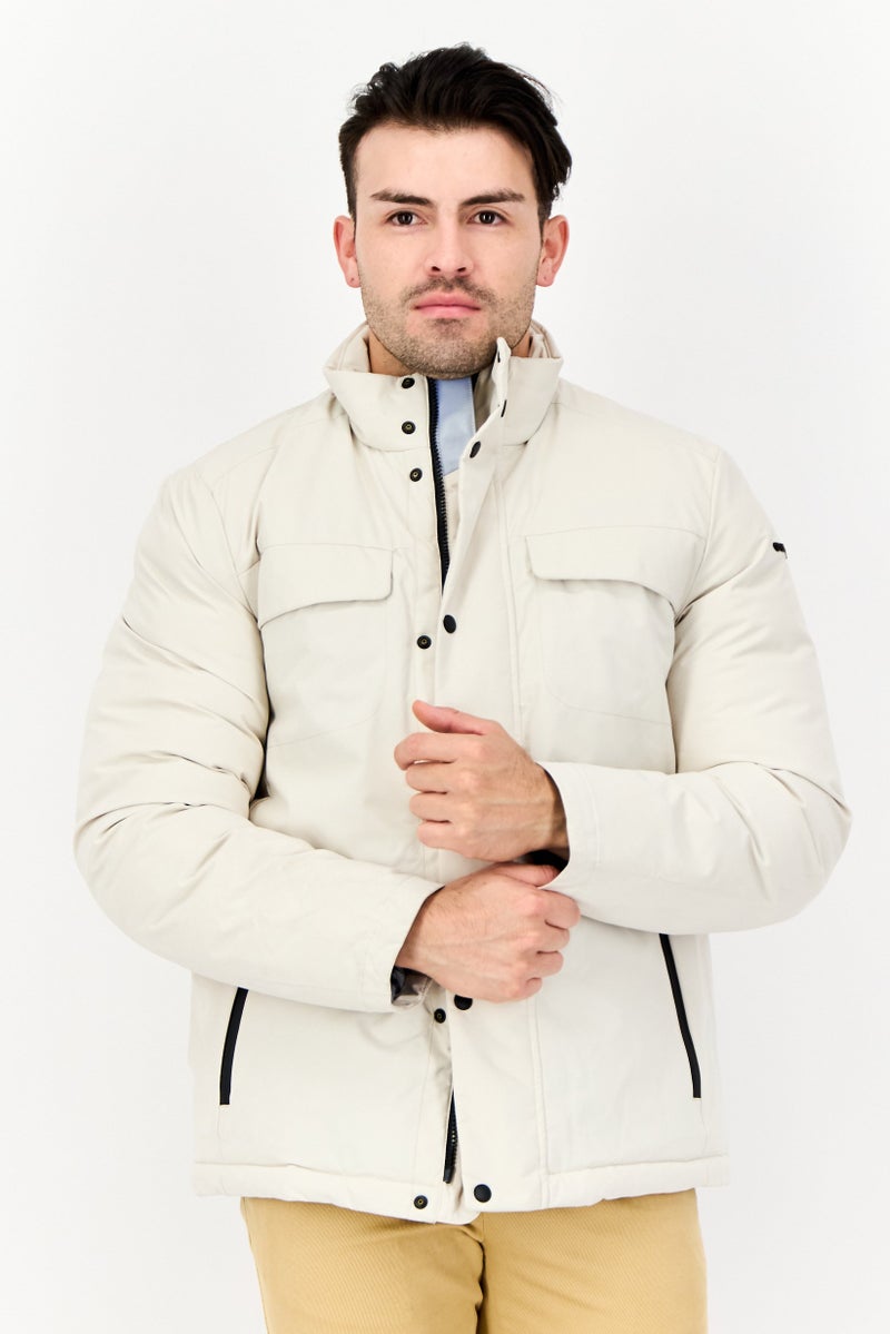 GEOX جاكيت بافر للرجال بشعار العلامة التجارية، أبيض فاتح - Image 1