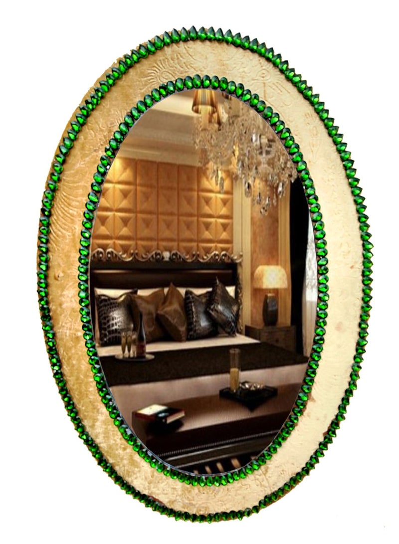 TriBro Oval Shape Handmade Wall Mirror on Gold and Green Color Decorative Mounting Wall Mirror for Bedroom Livingroom and Hallway Size 55.8 x 40.6cm x 10mm - Image 1