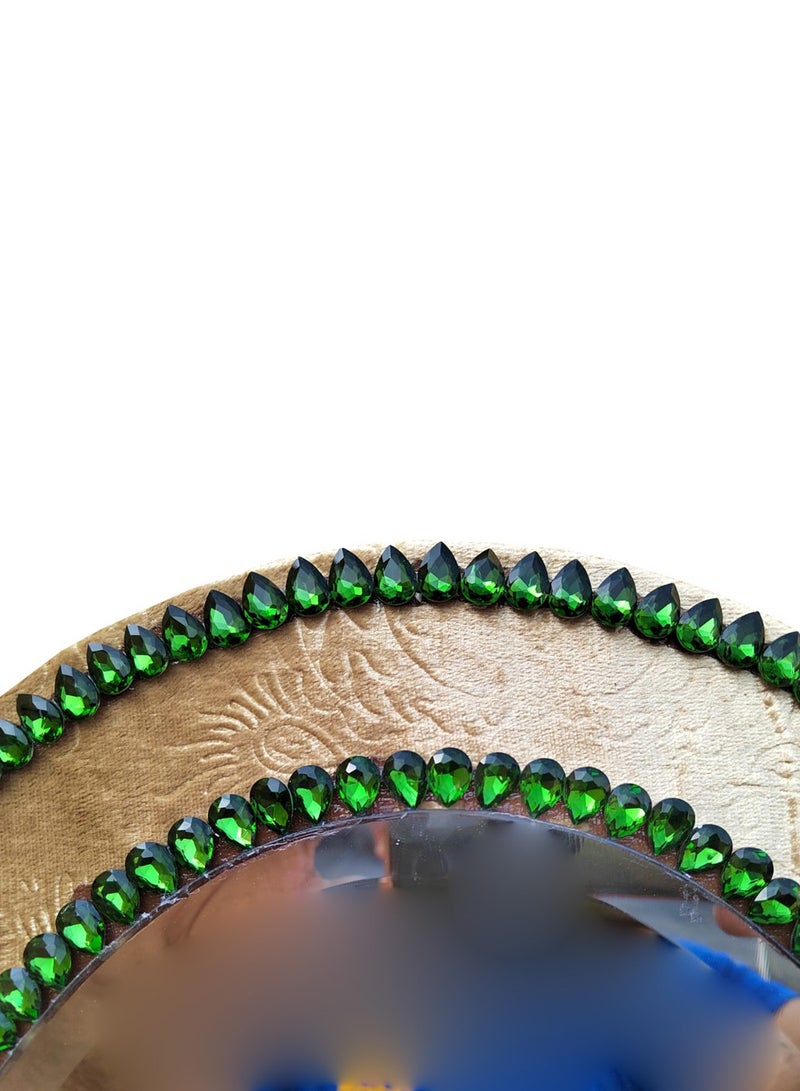 TriBro Oval Shape Handmade Wall Mirror on Gold and Green Color Decorative Mounting Wall Mirror for Bedroom Livingroom and Hallway Size 55.8 x 40.6cm x 10mm - Image 5