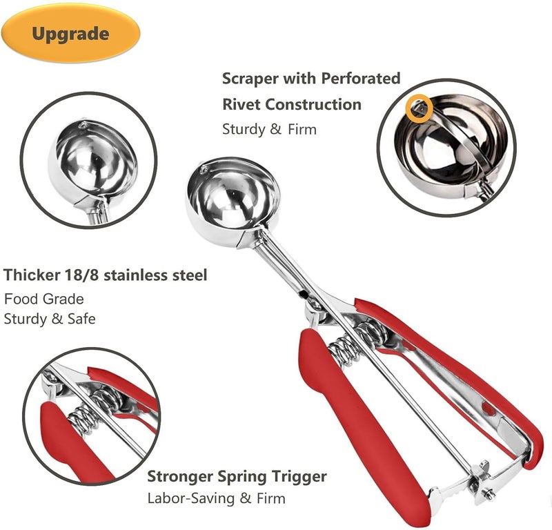 LLESCA Extra Mini Cookie Scoop for Baking, 1 tsp / 5 ml Cookie Scooper, 18/8 Stainless Steel Cookie Scooper for Baking, Cookie Dough Scoop with Non-slip Grip(Red) - Image 3