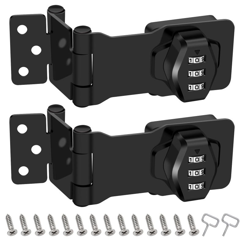 KIBBEH 2 Pack Password Rotary Hasp Locks Collapsible Solid 304 Stainless Steel File Cabinet Lock Desk Drawer Lock for 90 Degree and 180 Degree Drawers Dabinets Doors Flip Barn Door Outdoor Black - Image 2