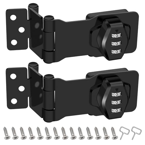 KIBBEH 2 Pack Password Rotary Hasp Locks Collapsible Solid 304 Stainless Steel File Cabinet Lock Desk Drawer Lock for 90 Degree and 180 Degree Drawers Dabinets Doors Flip Barn Door Outdoor Black - Image 1
