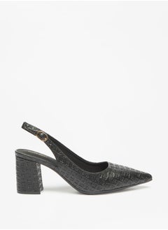 Women's Textured Pumps With Buckle Closure And Block Heels