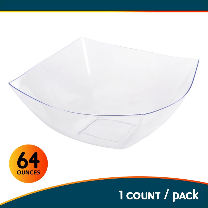 Blue Sky Square Fancy Clear 64oz Serving Bowl (1 Count) | Elegant Disposable Plastic - Ideal for Parties & Events - Image 4