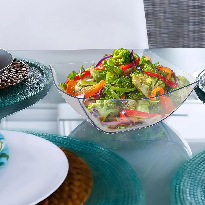 Blue Sky Square Fancy Clear 64oz Serving Bowl (1 Count) | Elegant Disposable Plastic - Ideal for Parties & Events - Image 3