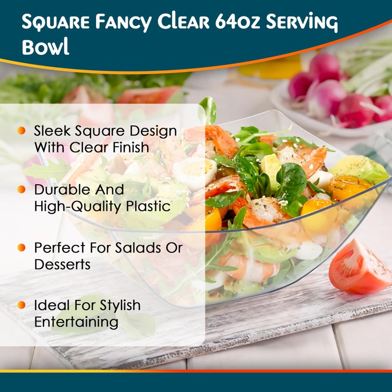 Blue Sky Square Fancy Clear 64oz Serving Bowl (1 Count) | Elegant Disposable Plastic - Ideal for Parties & Events - Image 5