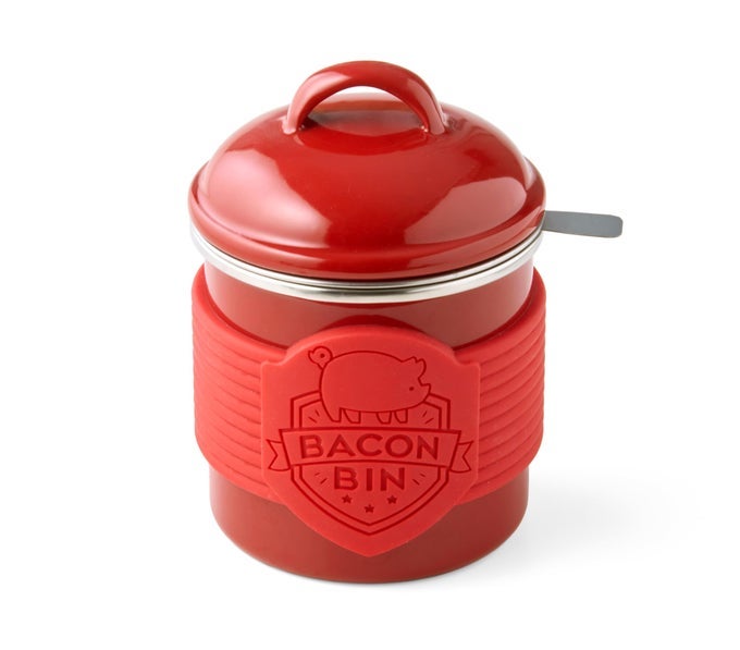 METAL BACON BIN GREASE STRAINER COLLECTOR FAMILY FRIENDLY KITCHEN TOOLS RED